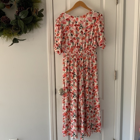 Floral Puff-Sleeve V-Neck Crepe Midi Dress for Women size M Old Navy cottage - Picture 12 of 13
